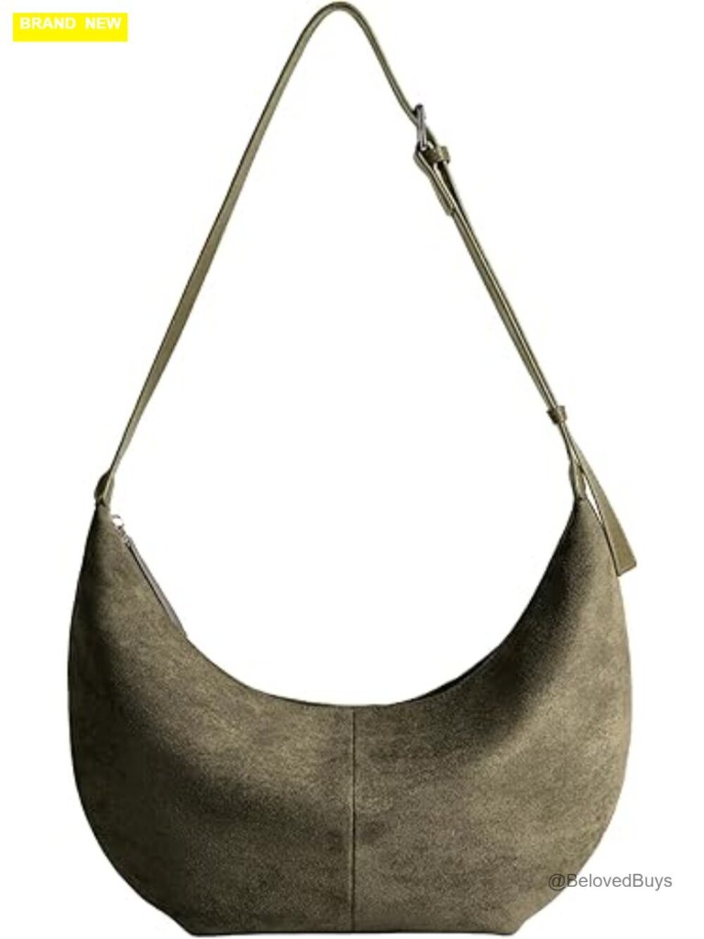 Faux Suede Crescent Hobo Crossbody Bag with Zipper Closure